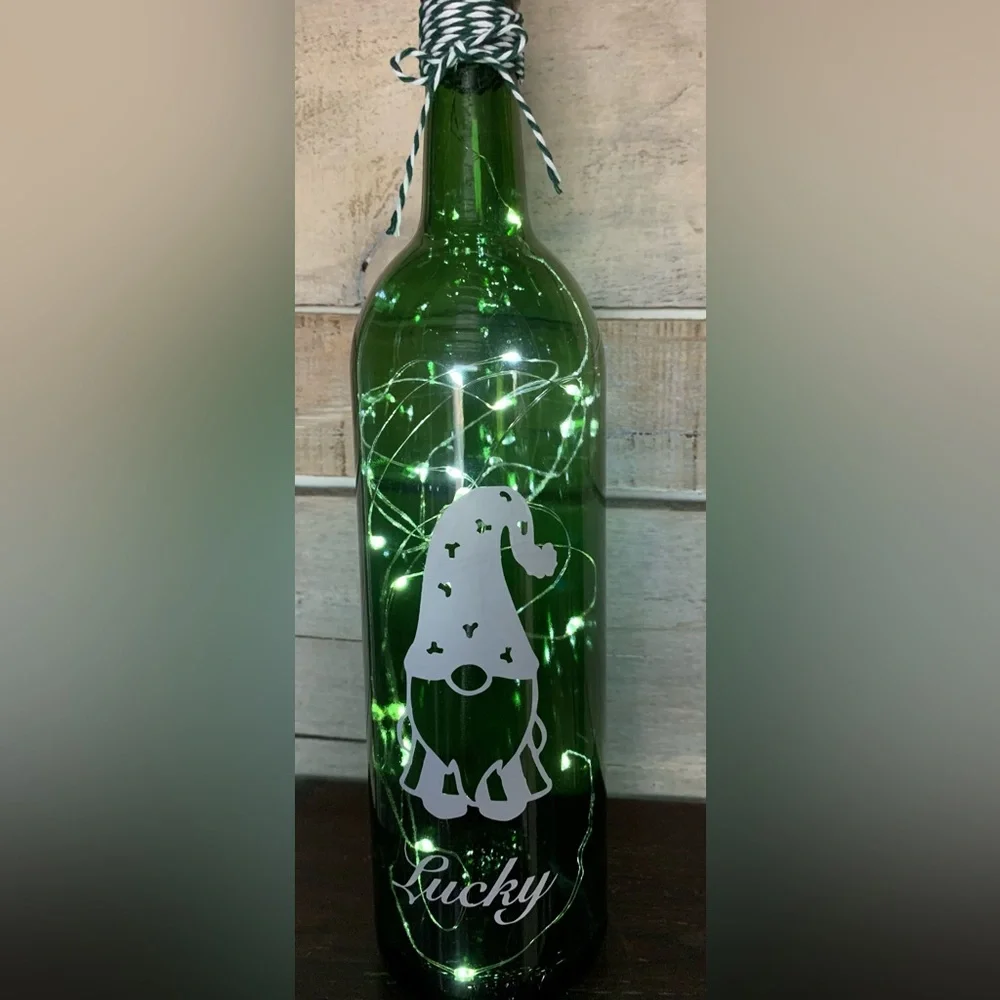 ‘Lucky’ Gnome wine bottle lantern